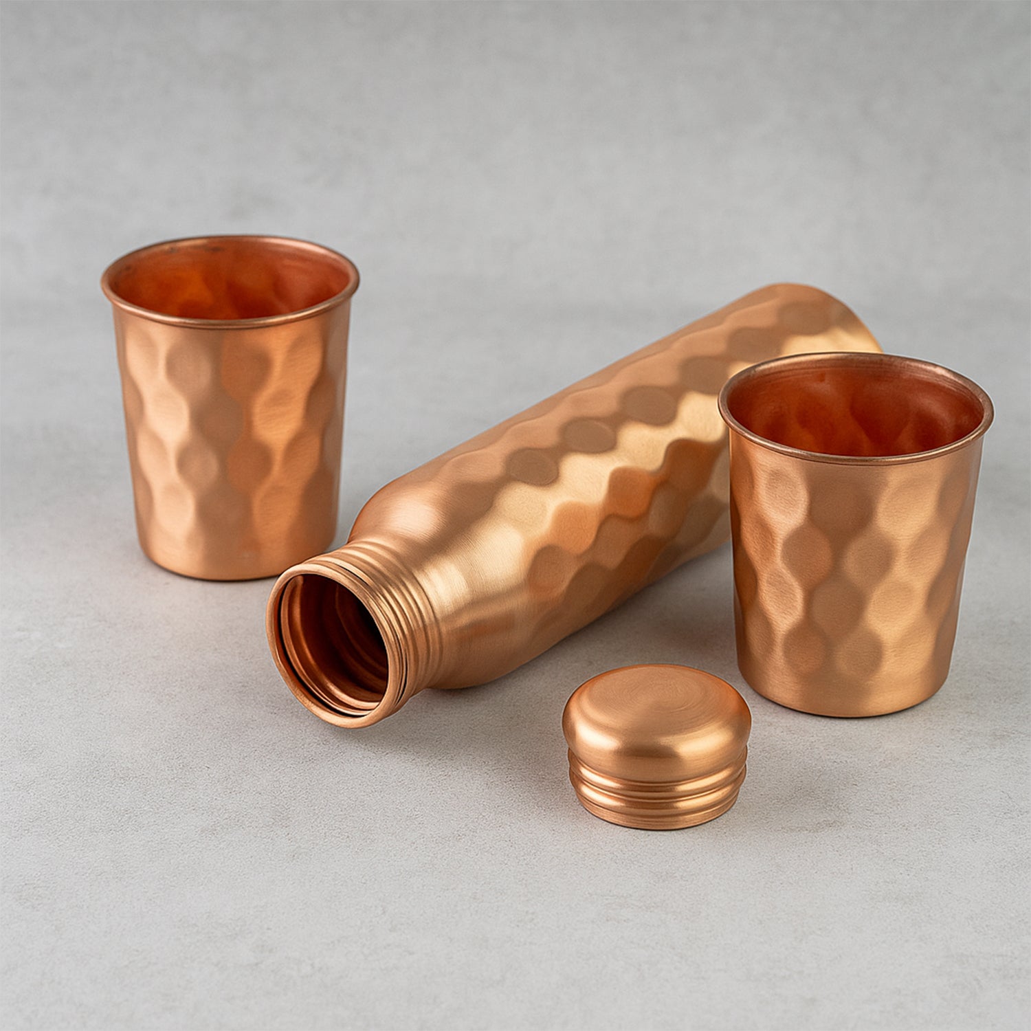 Diamond Cut Copper Water Bottle 2 Glasses With Gift Box (3 Pcs Set) Diamond Cut Copper Water Bottle 2 Glasses With Gift Box (3 Pcs Set)